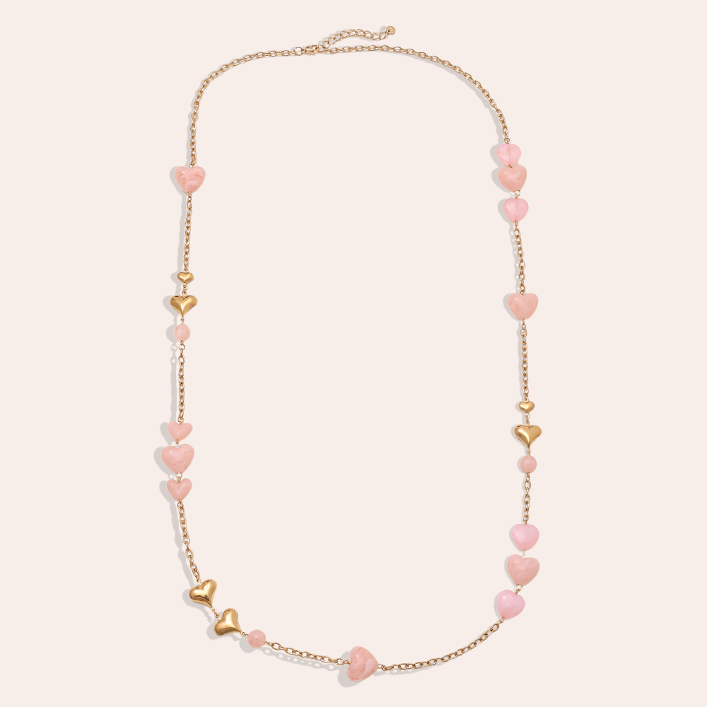 102cm Acrylic Hearts And Gold Hearts Stainless Steel Necklaces  