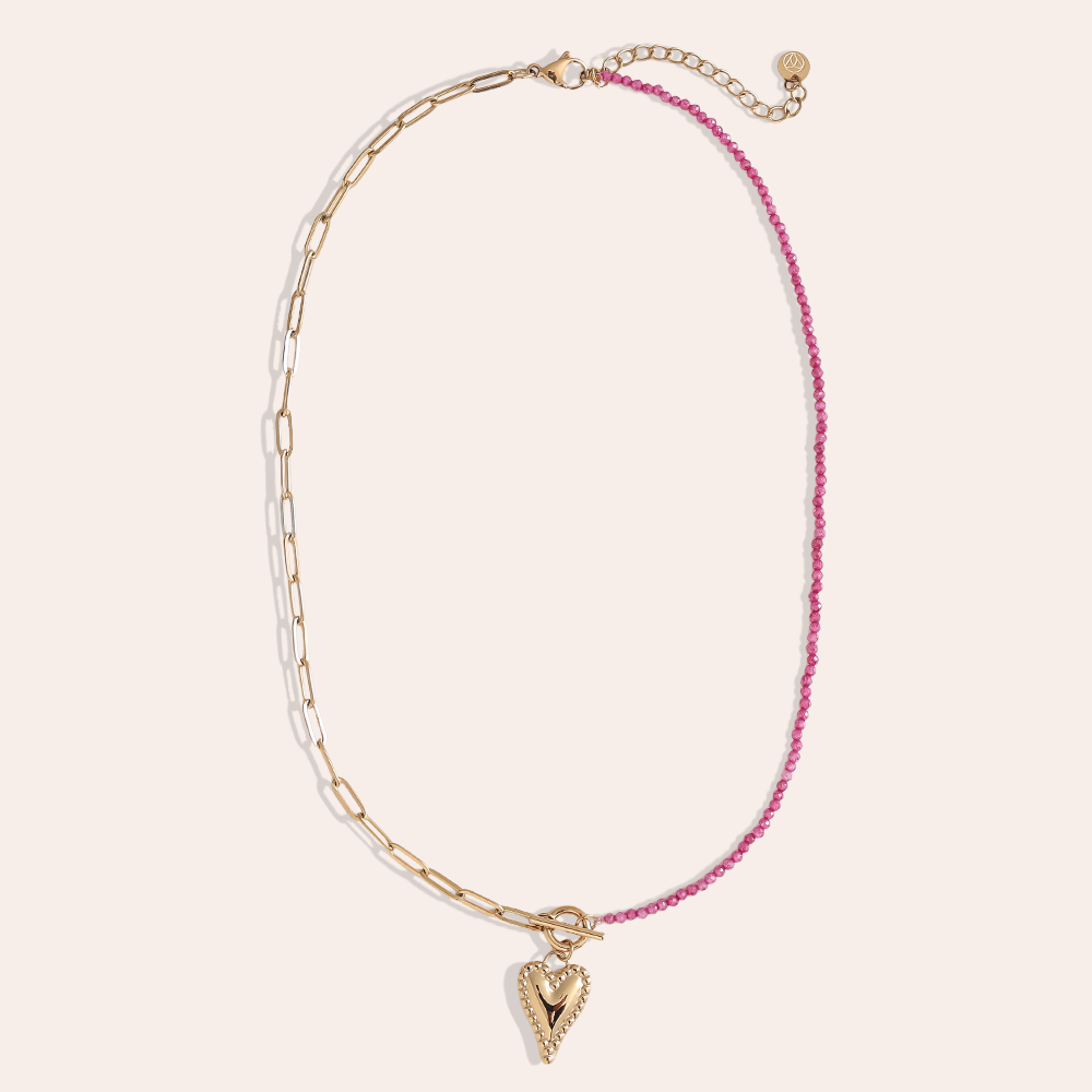 40cm Coloured Beads Heart Stainless Steel Necklace