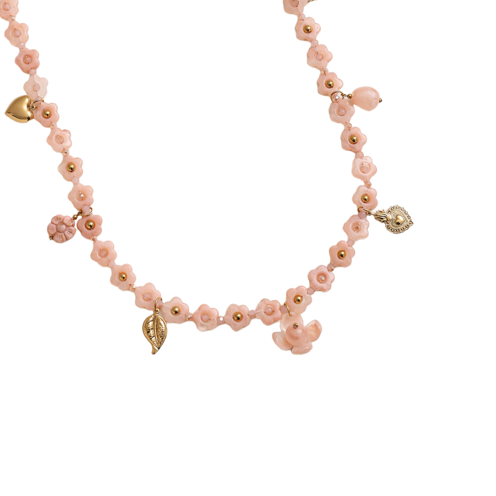 90cm resin flower necklace with charms stainless steel necklace       