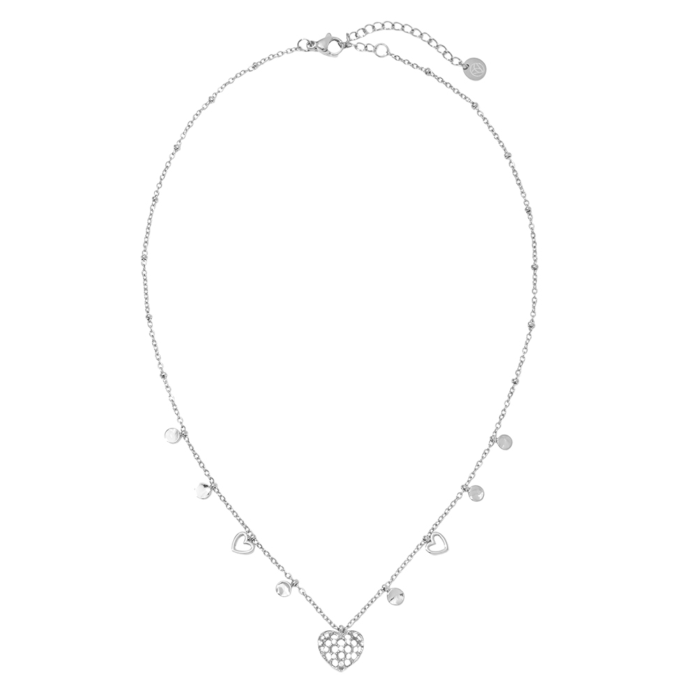 40cm mesh heart rhinestone charm stainless steel necklace 