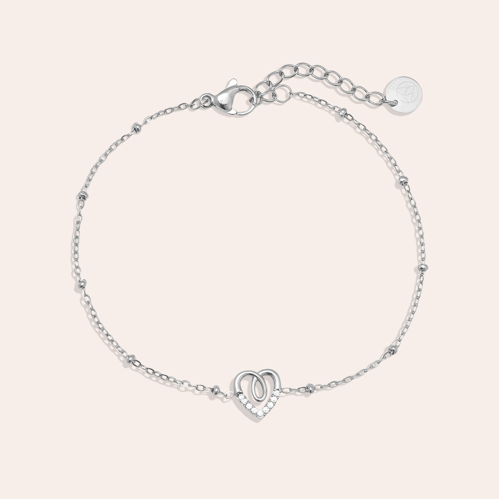 17cm Sweet Diamond Heart stainless steel bracelet     