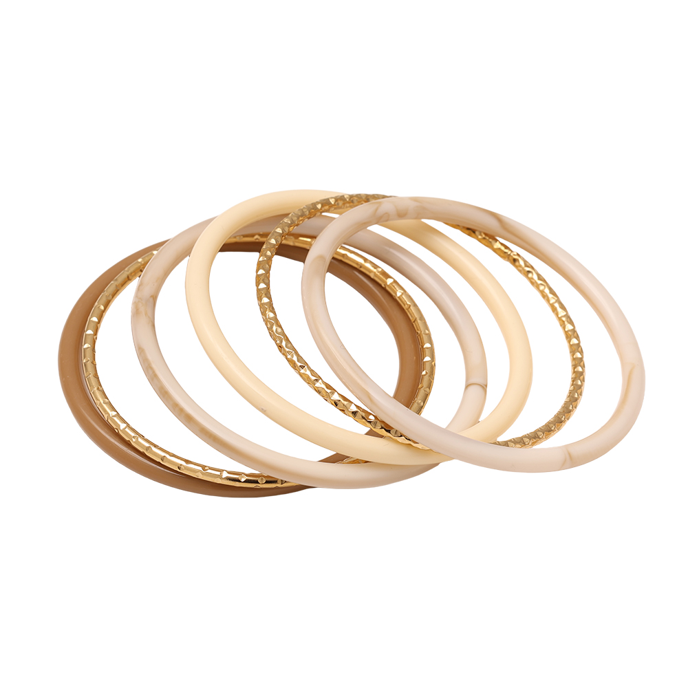 6.5cm Width 6-piece resin stainless steel bangle set