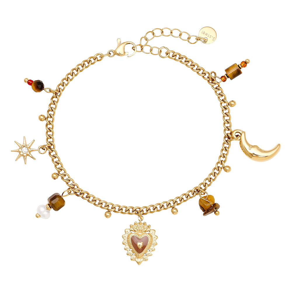 17cm Natural Stone And Charms stainless steel bracelet        