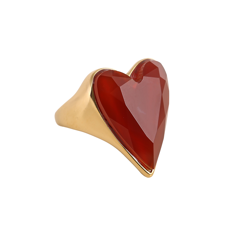 Red Carnelian Heart stainless steel ring    