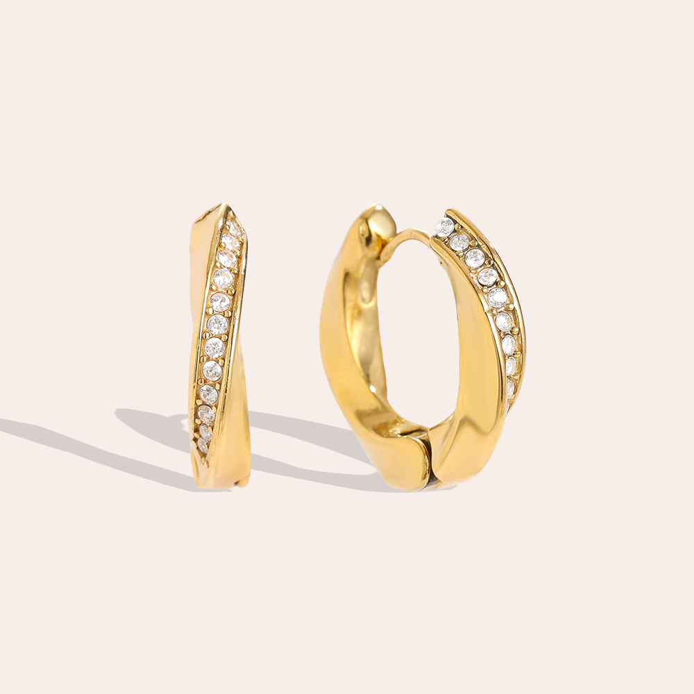 1.7cm Diamond Twist Hoop Stainless Steel Earrings    