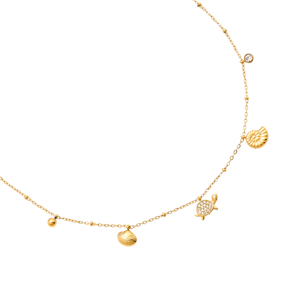 40cm rhinestone turtle and small shell stainless steel necklace 