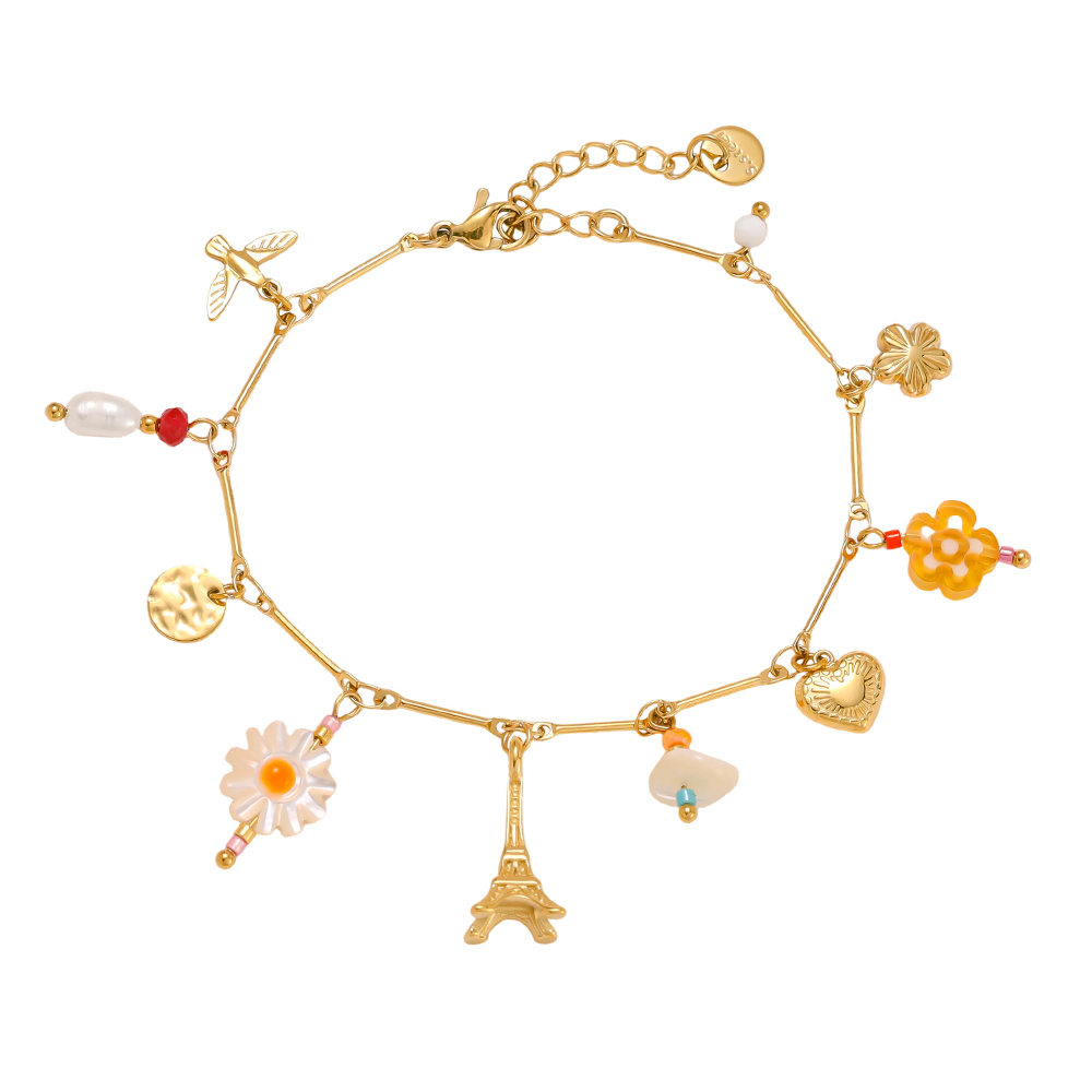 17cm tower flower and heart stainless steel bracelet    