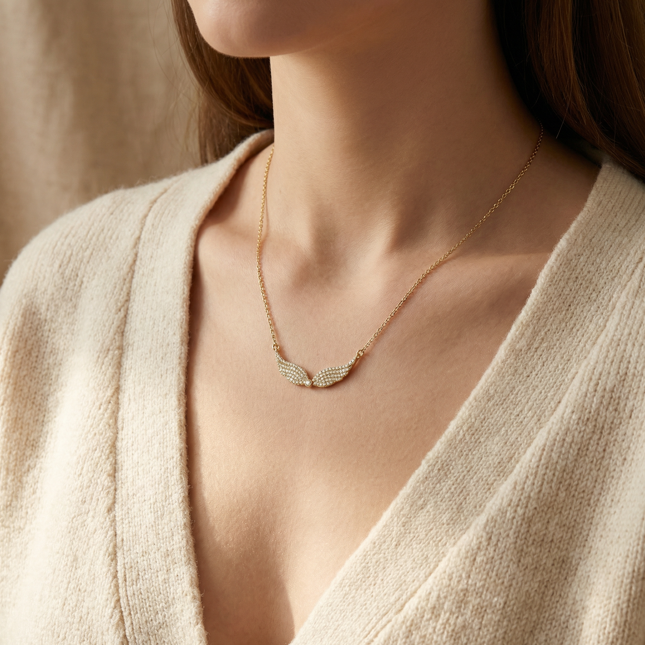 43cm angel wing zirconia stainless steel necklace