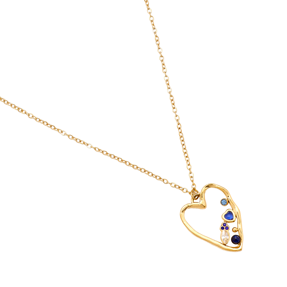 42cm heart with blue glass stainless steel necklace    