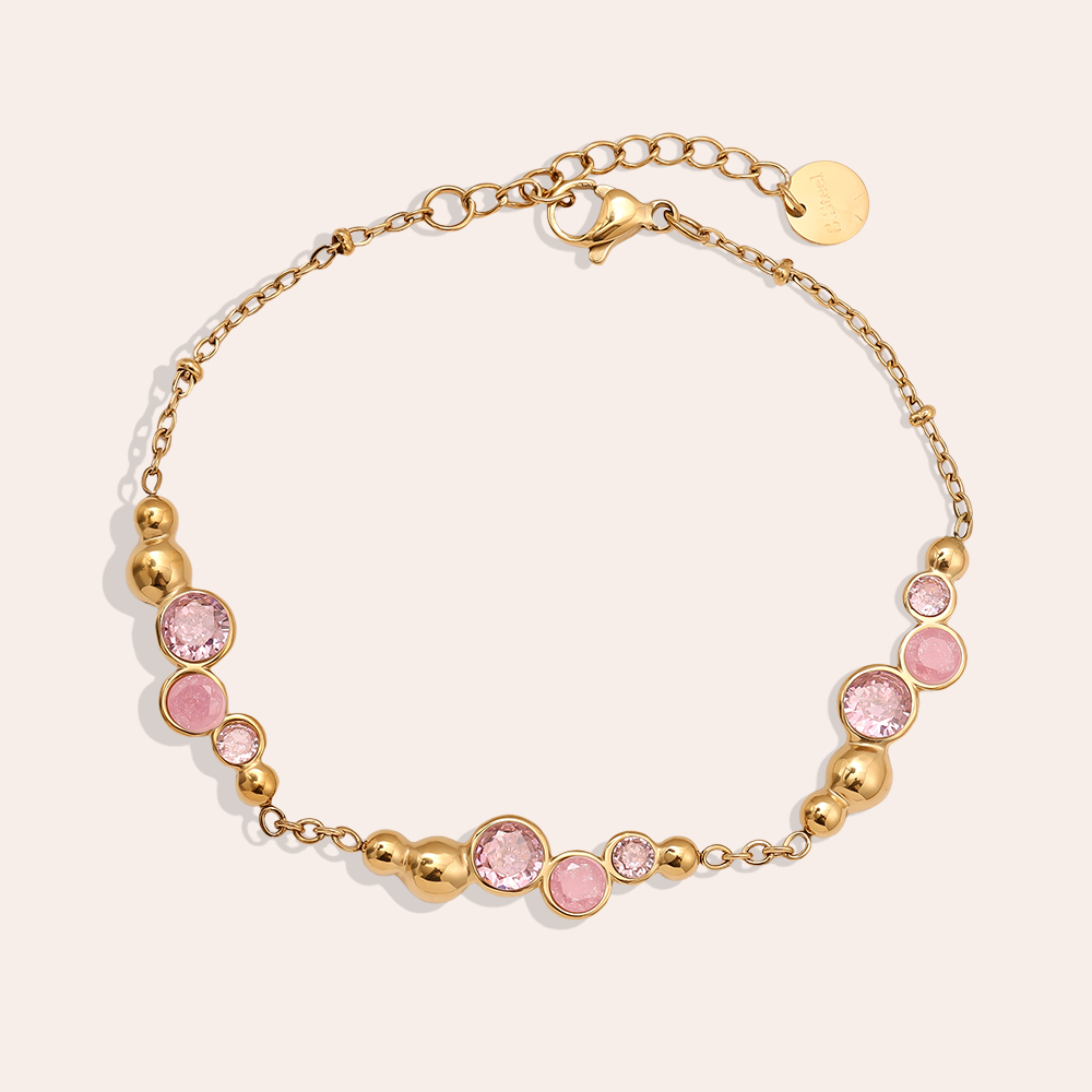 17cm Pro Pink Round Diamond stainless steel bracelet       