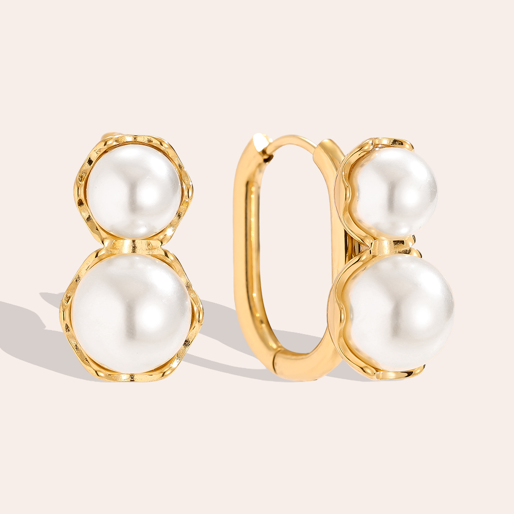 20mm double pearl stainless steel earrings