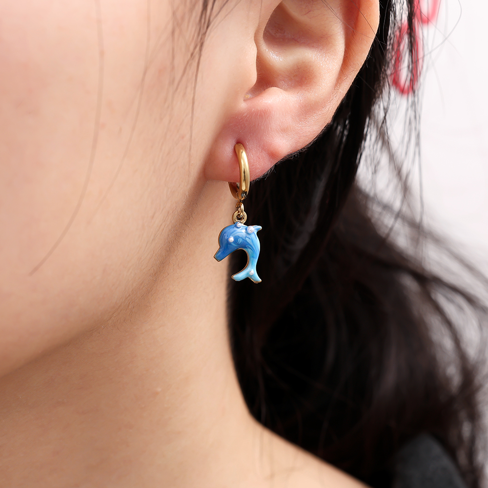 1.2*2.8cm blue dolphin stainless steel earrings      