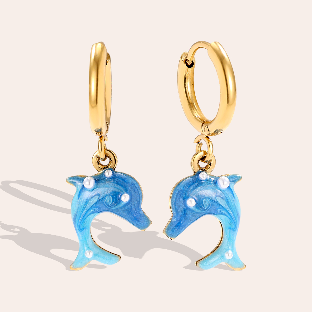 1.2*2.8cm blue dolphin stainless steel earrings      