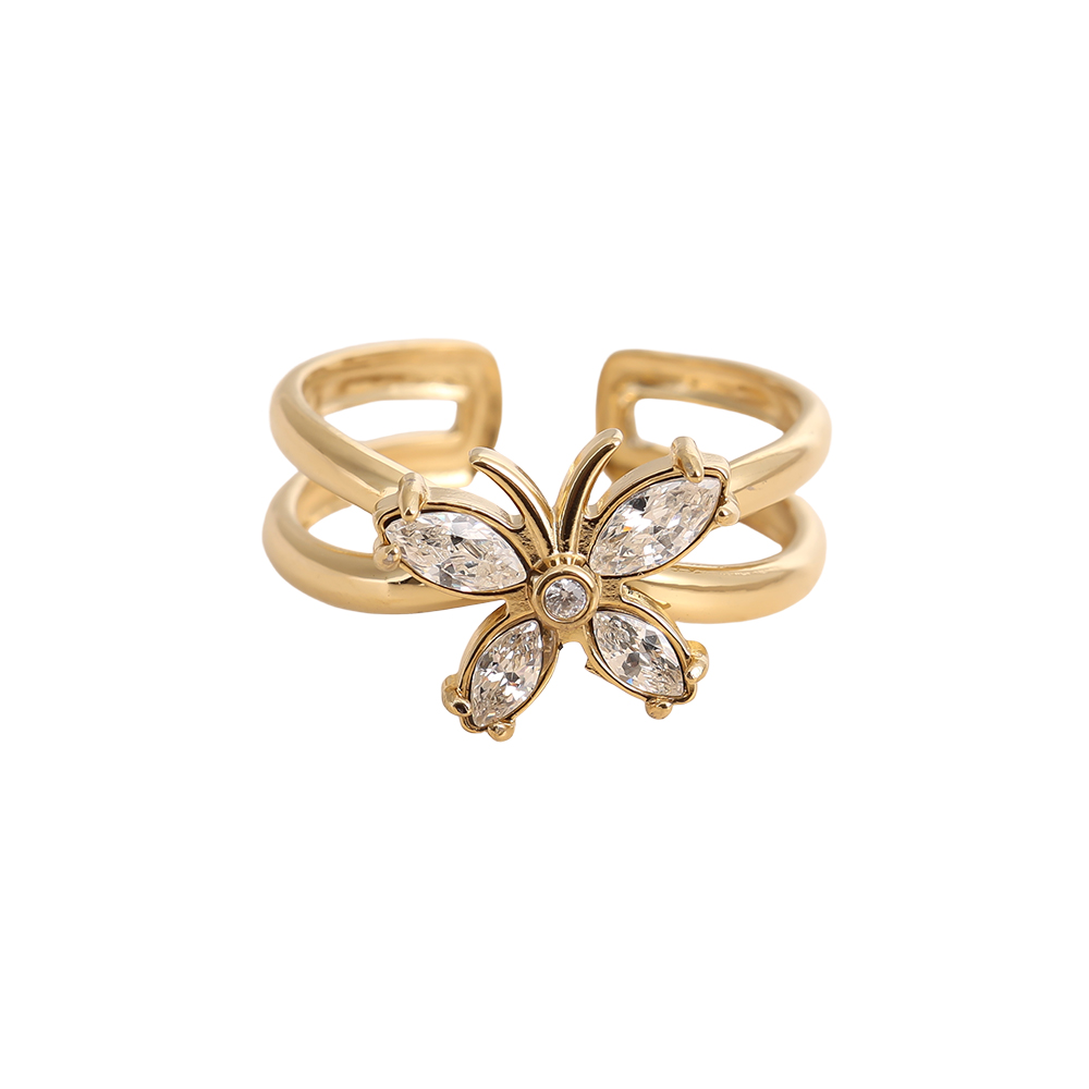 Adjustable zirconia butterfly stainless steel ring