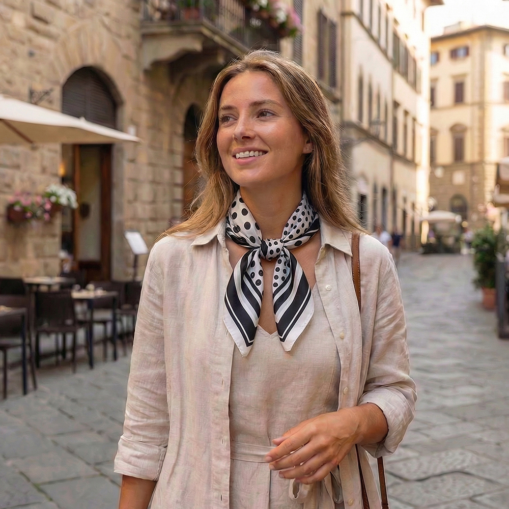 68*68cm Black White Dot Pattern Scarf