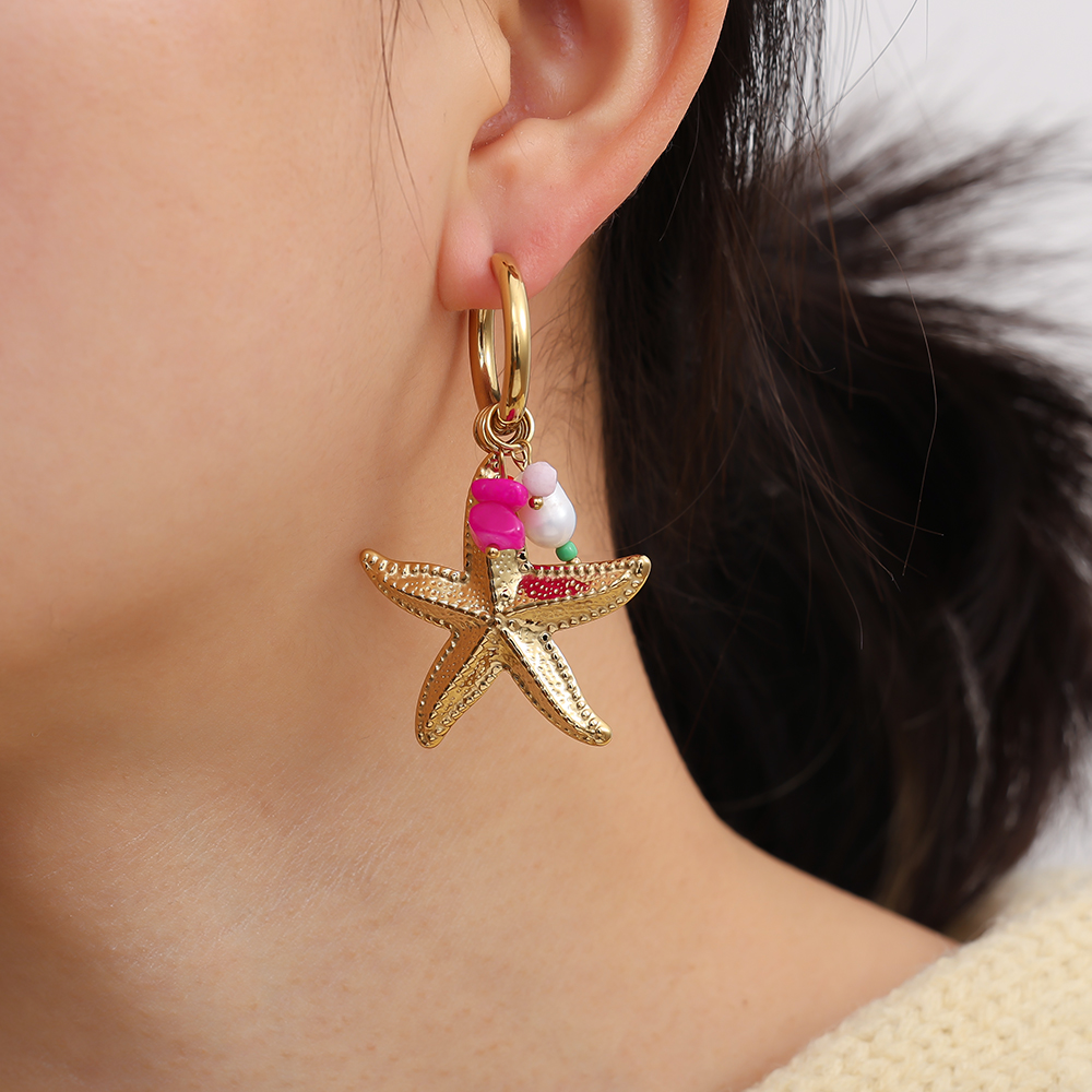 35*60mm starfish and many decorations stainless steel earrings      