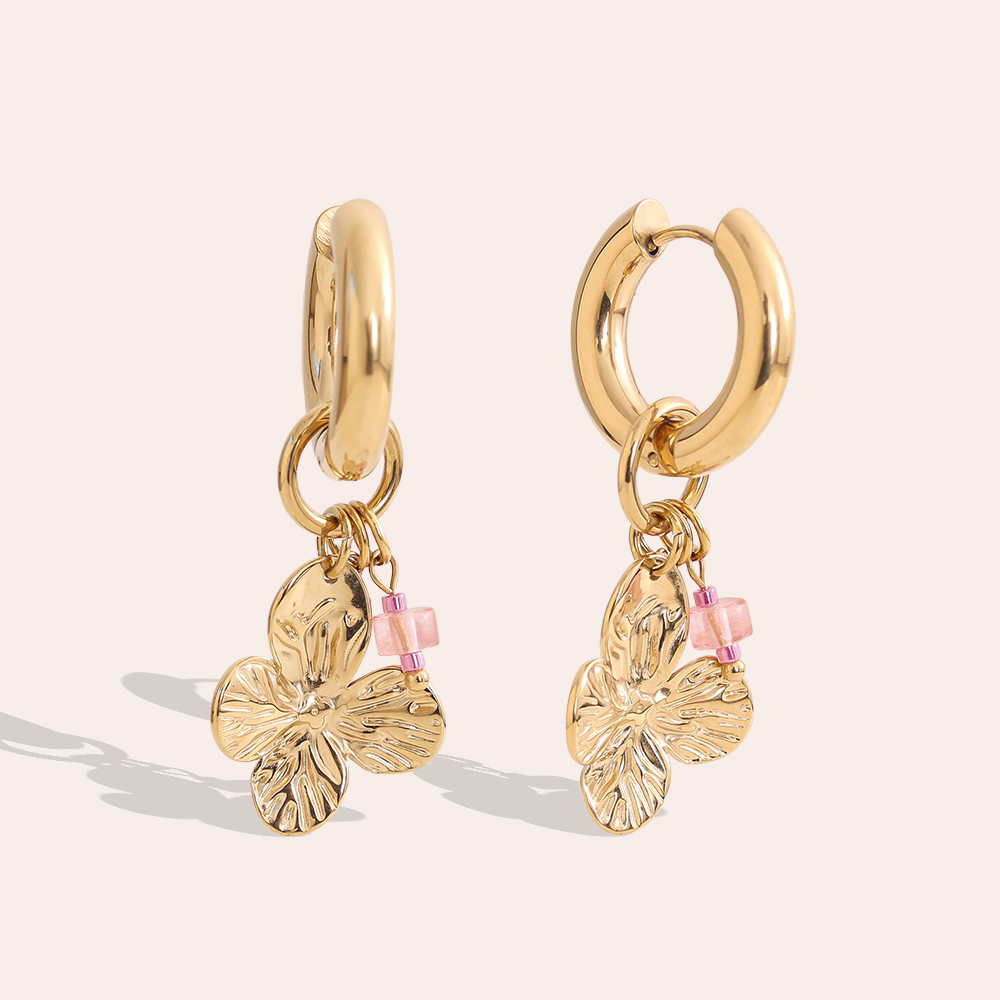 45mm flower freshwater pearls and natural stone stainless steel earrings 