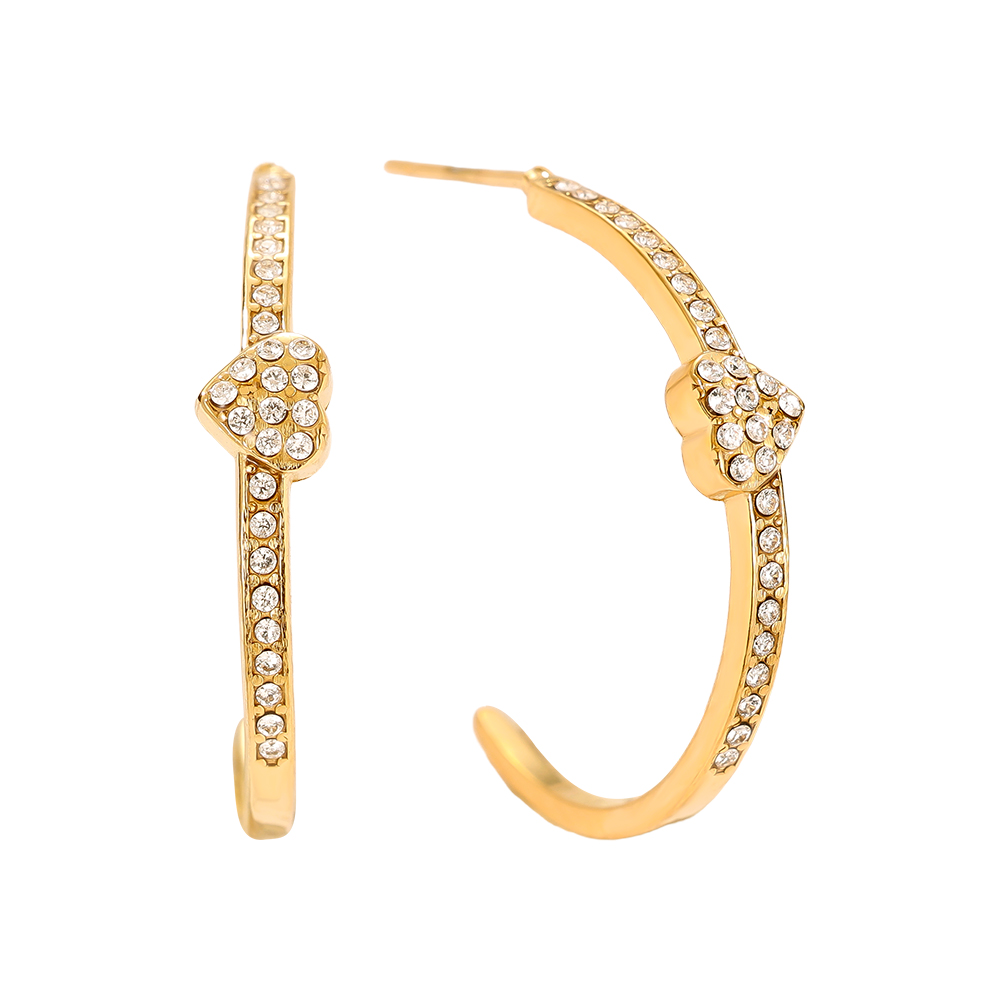 2cm Heart In Diamond Hoop Stainless Steel Earrings        