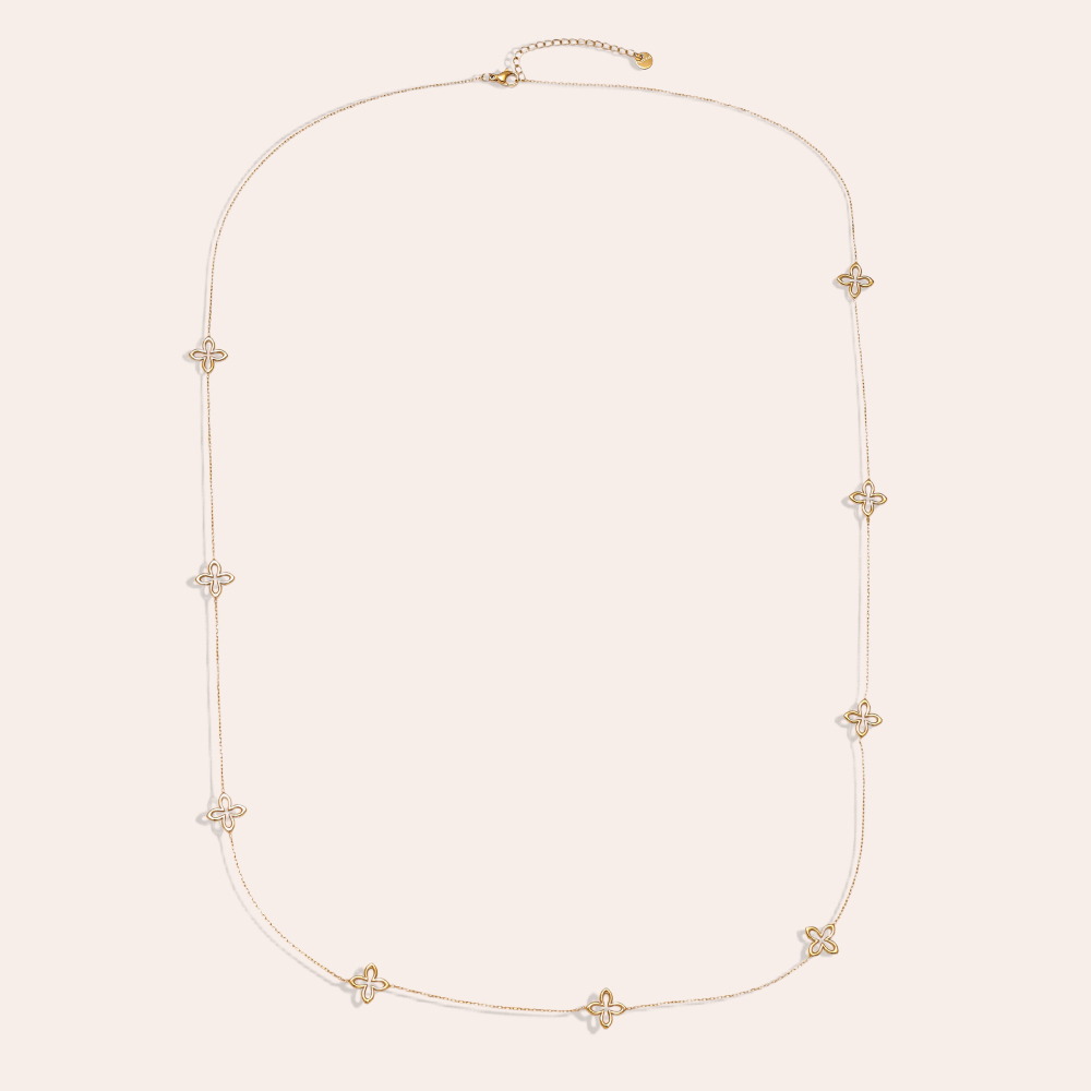 90cm Classic Lucky Flower stainless steel necklace    