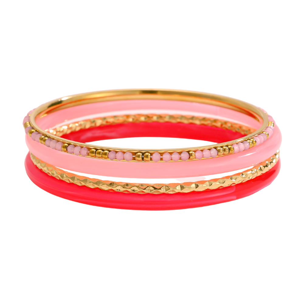 6.5cm wide 4-piece acrylic stainless steel bangle set 