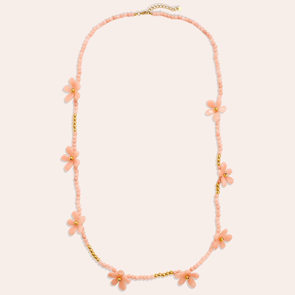 105cm Pretty Resin Flower Stainless Steel Necklaces  