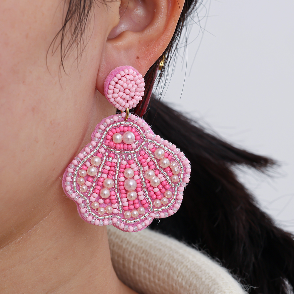 6.3cm pink rice pearl shell stainless steel earrings     