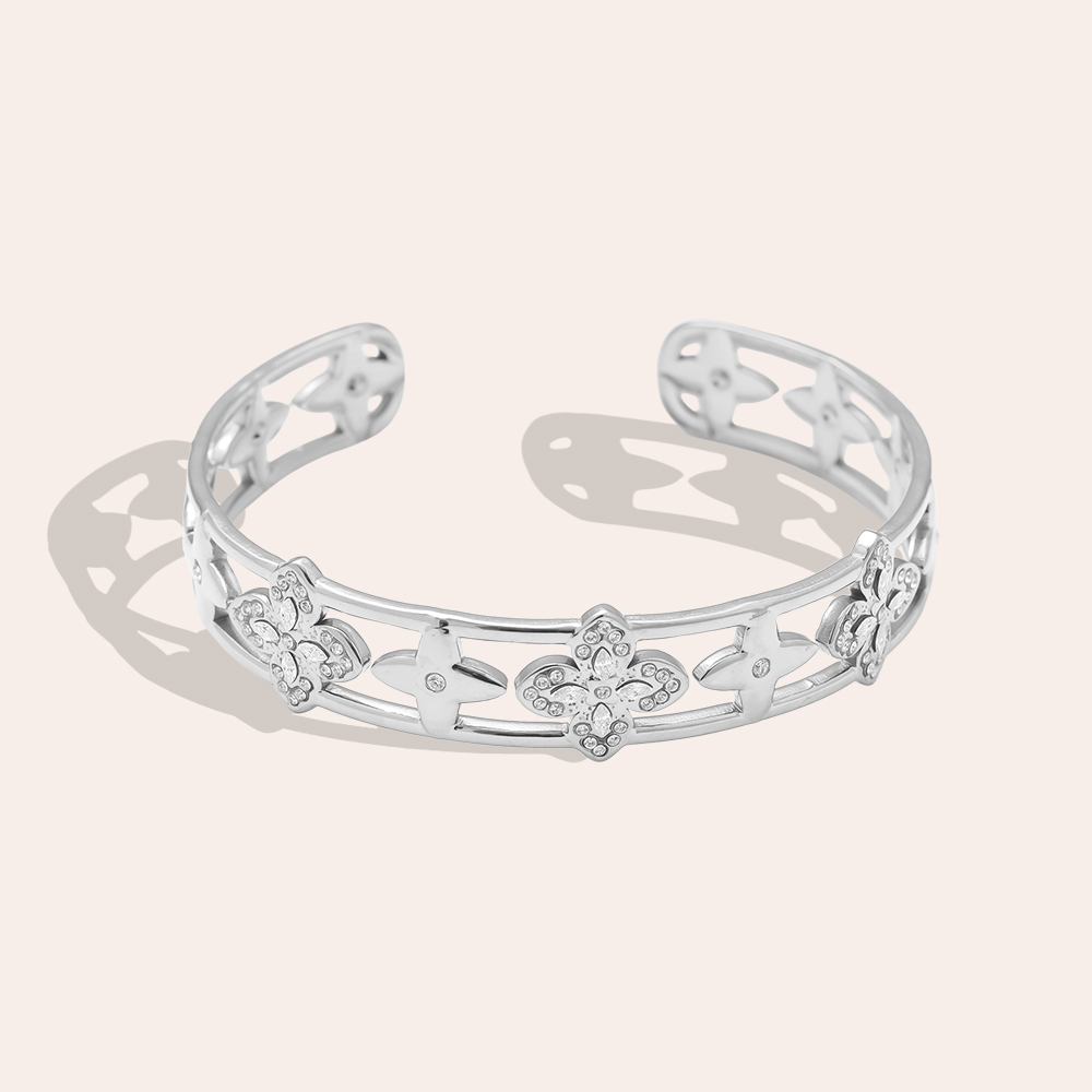 Adjustable Nice Diamond Lucky Flower stainless steel bangle      