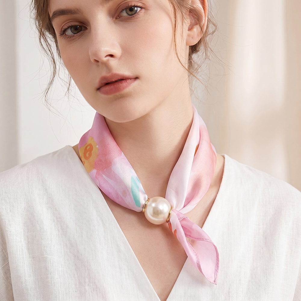 43cm stylish leaf-patterned pink beaded scarf  