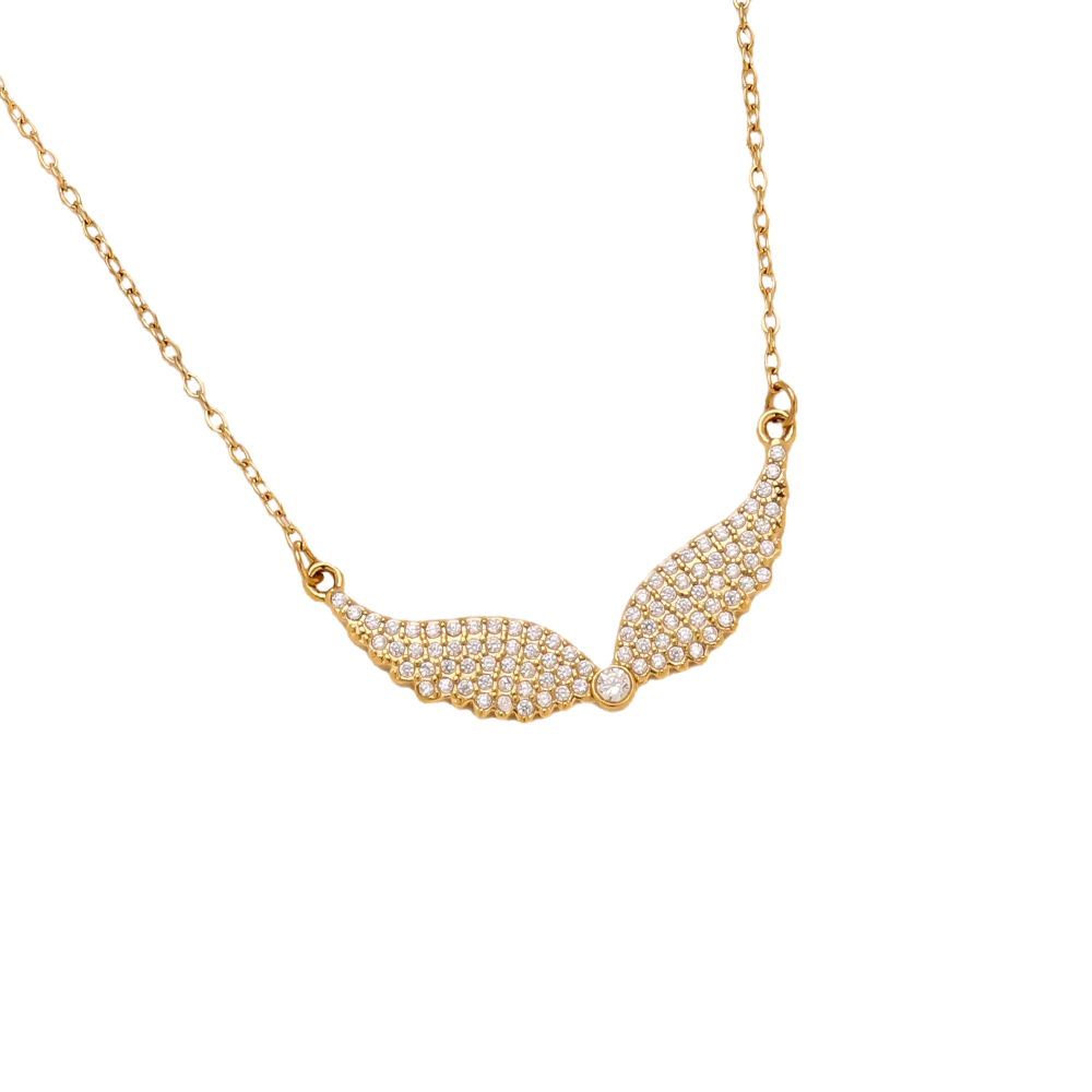 43cm angel wing zirconia stainless steel necklace
