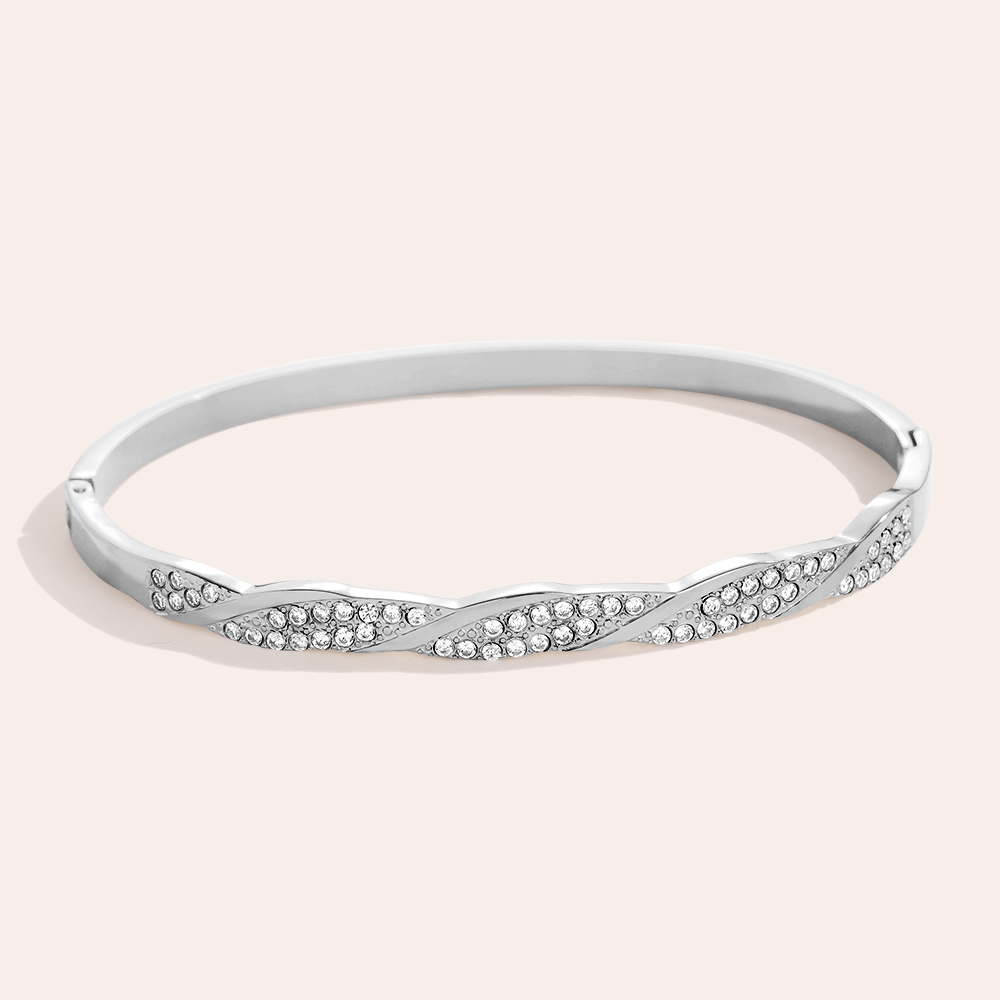 6.3cm Diameter Fancy Diamond Twist Stainless Steel Bangle      