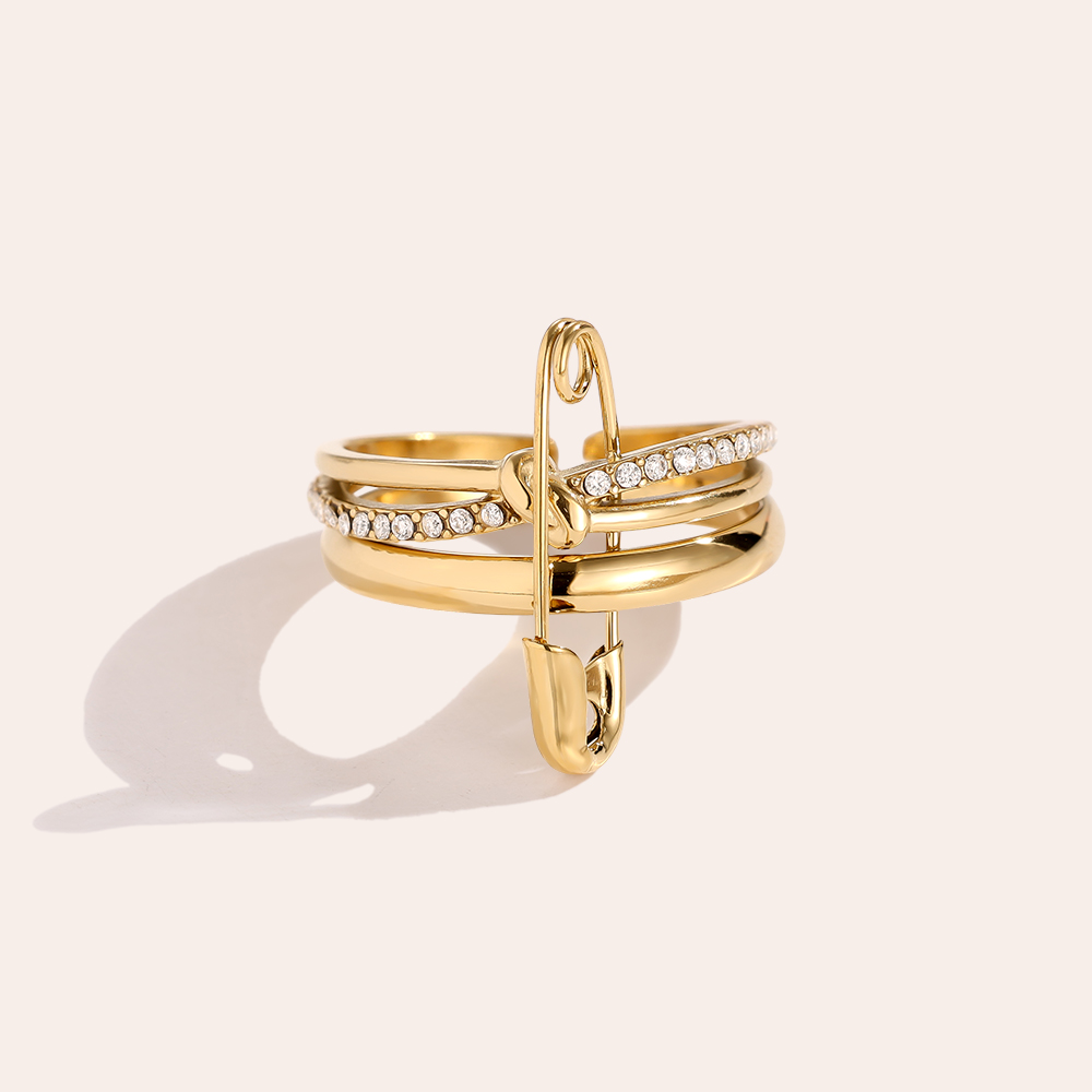 Three Layer Diamond Ring Set With Pin Stainless Steel Ring 