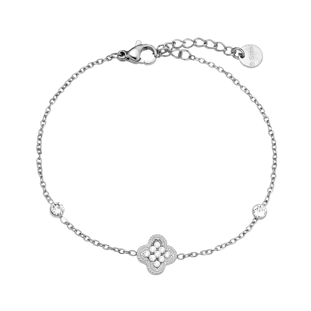 16cm Diamond Lucky Flower And Dot stainless steel bracelet      