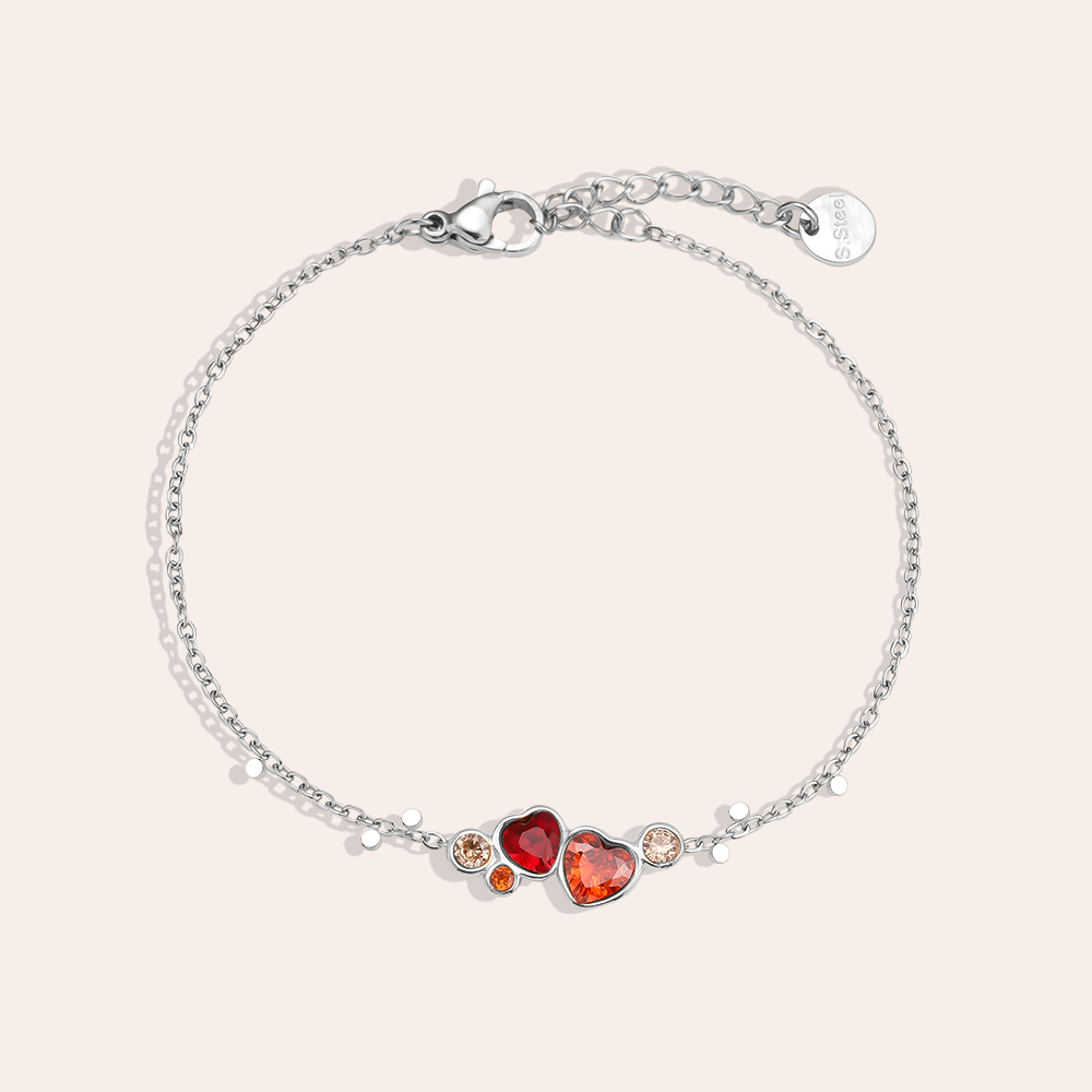 17cm Diamond Red Heart stainless steel bracelet  