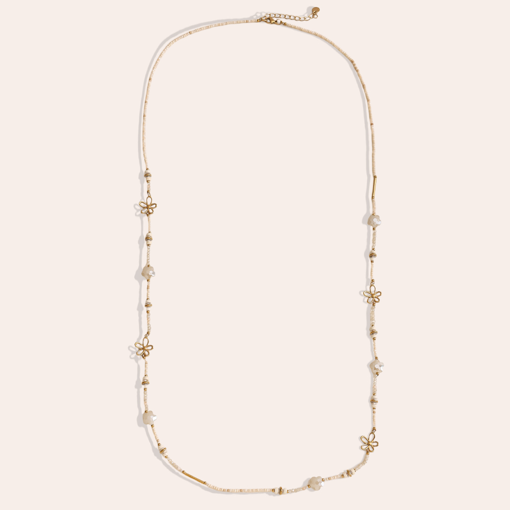 94cm small resin bead necklace with golden flowers stainless steel necklace        