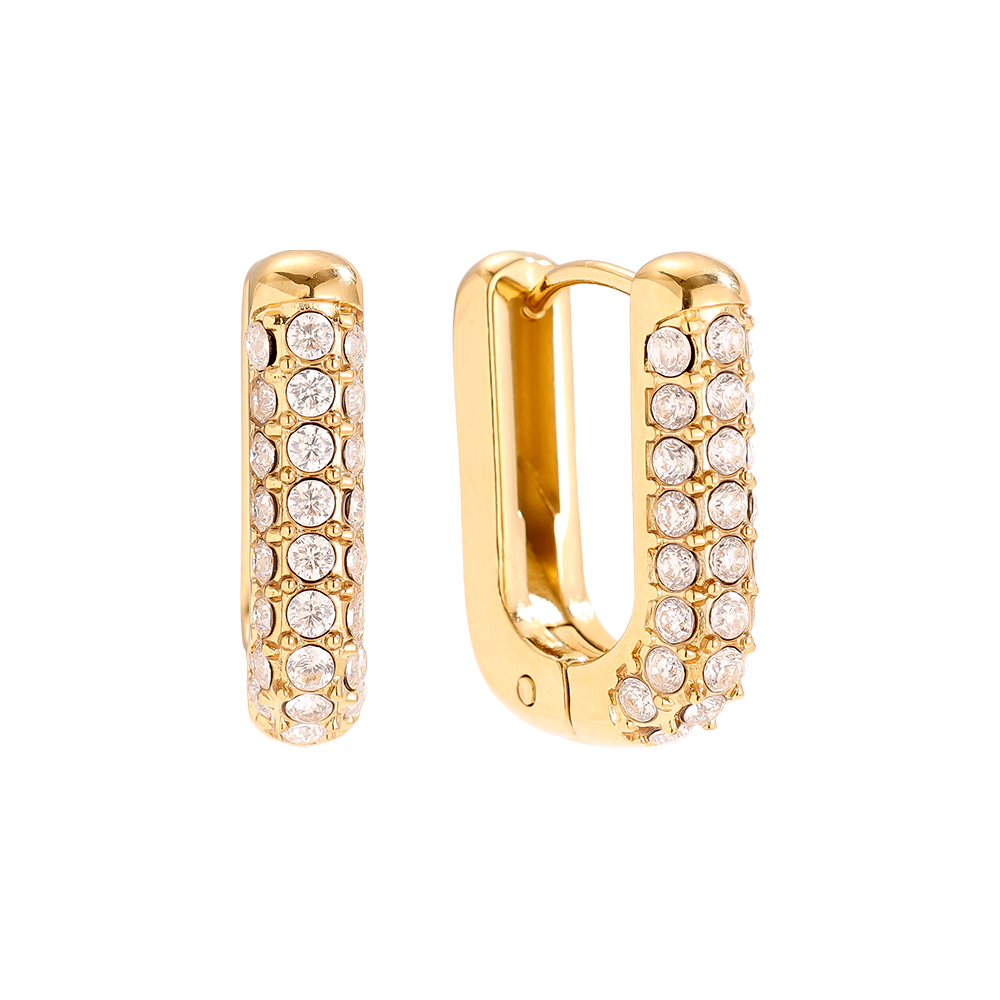 13*17mm Diamond Oval Hoop Stainless Steel Earrings      