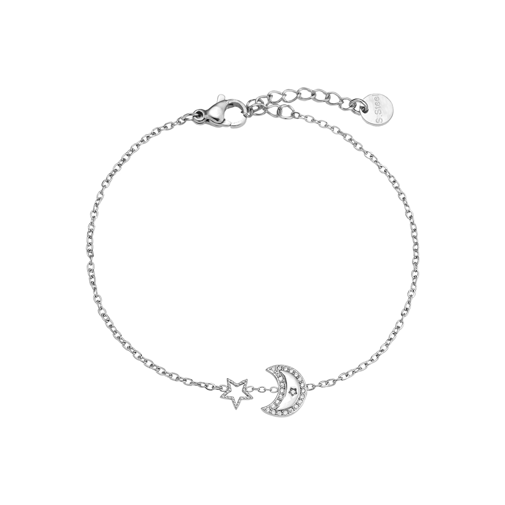17cm Diamond Moon And Star stainless steel bracelet 