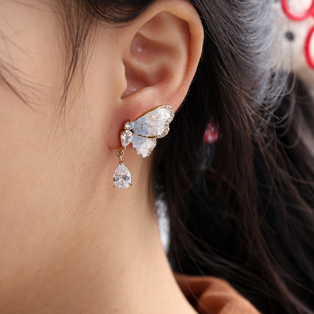 3.5cm Beautiful zirconia butterfly gold-plated earrings  