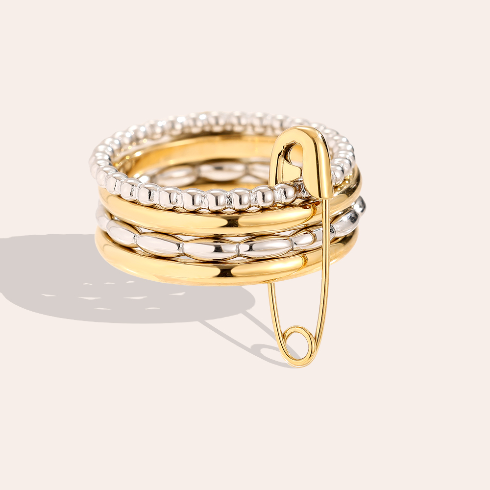 Various Layer Gold And Silver Ring Set With Pin Stainless Steel Ring 