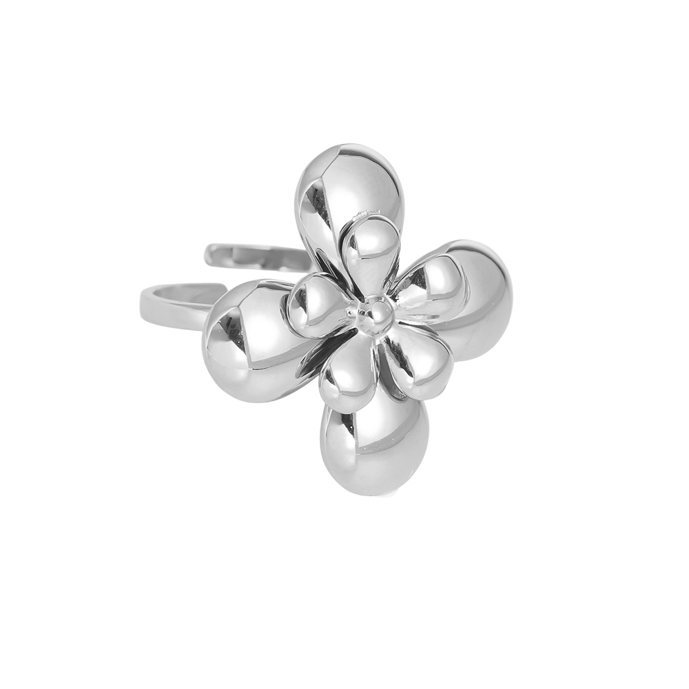 Adjustable multi-layered stainless steel flower ring 
