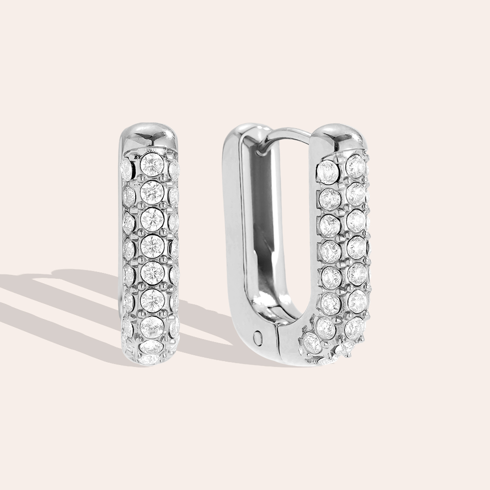 13*17mm Diamond Oval Hoop Stainless Steel Earrings      