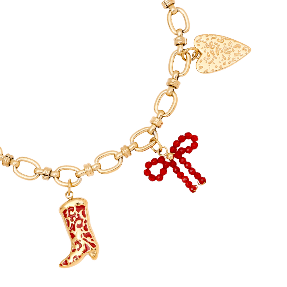 Stainless steel bracelet 17cm Red Charms