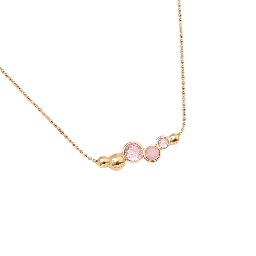40cm Pink Round Diamond Stainless Steel Necklace     
