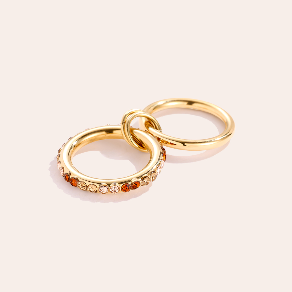 Two Layer Brown Colour Gradient Diamond Stainless Steel Ring     Two Layer Brown Colour Gradient Diamond Stainless Steel Ring