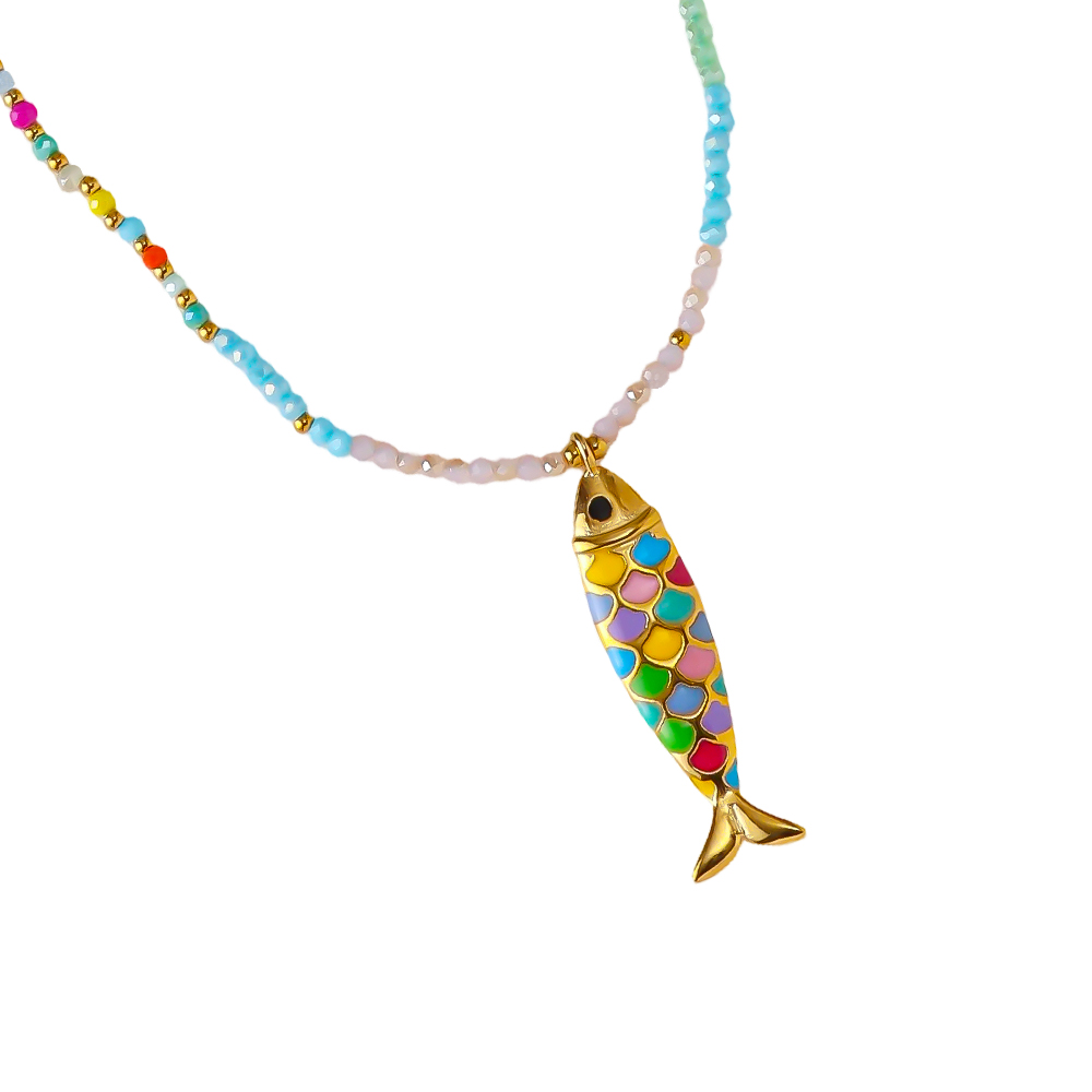 Stainless steel necklace 90cm colourful fish 