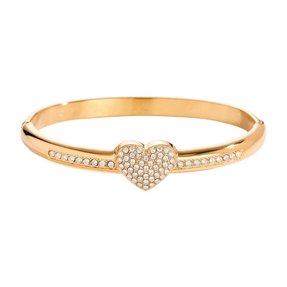 6cm Diameter Diamond Heart Stainless Steel Bangle  