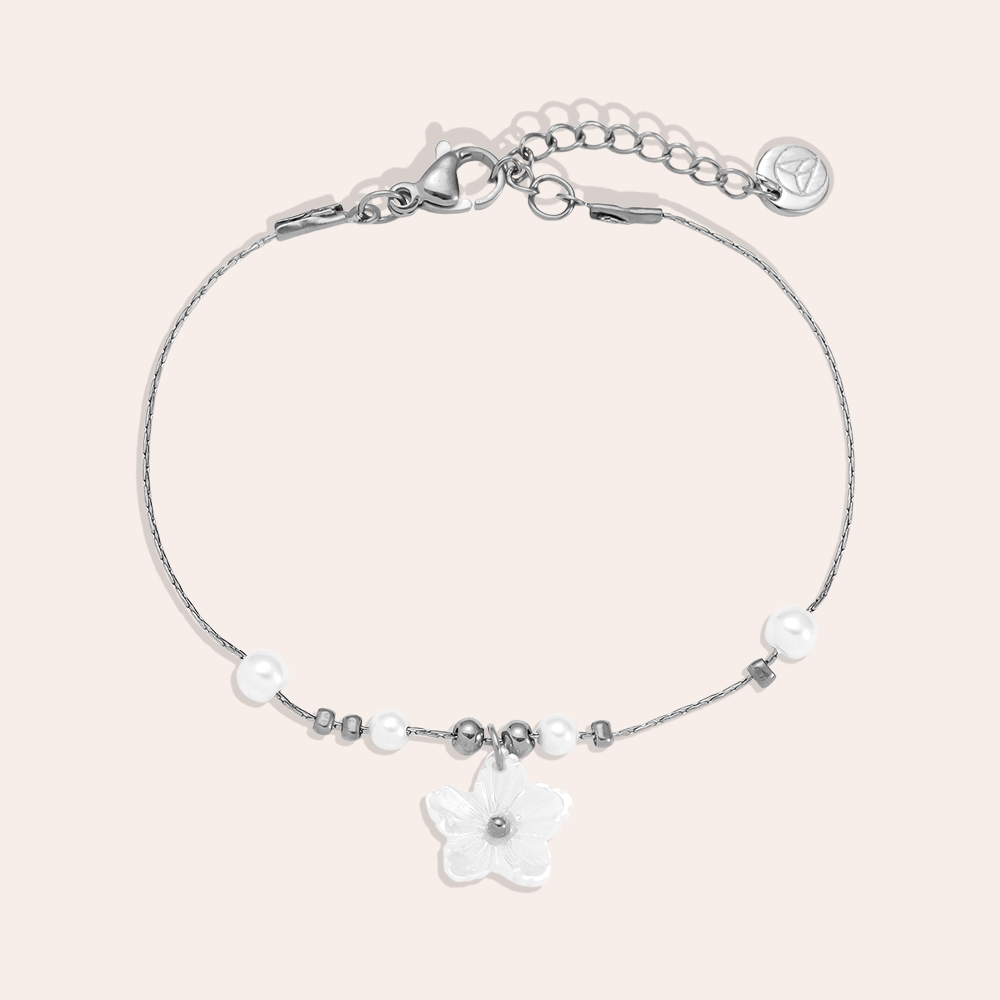 17cm Pearl Dots And Flower stainless steel bracelet   