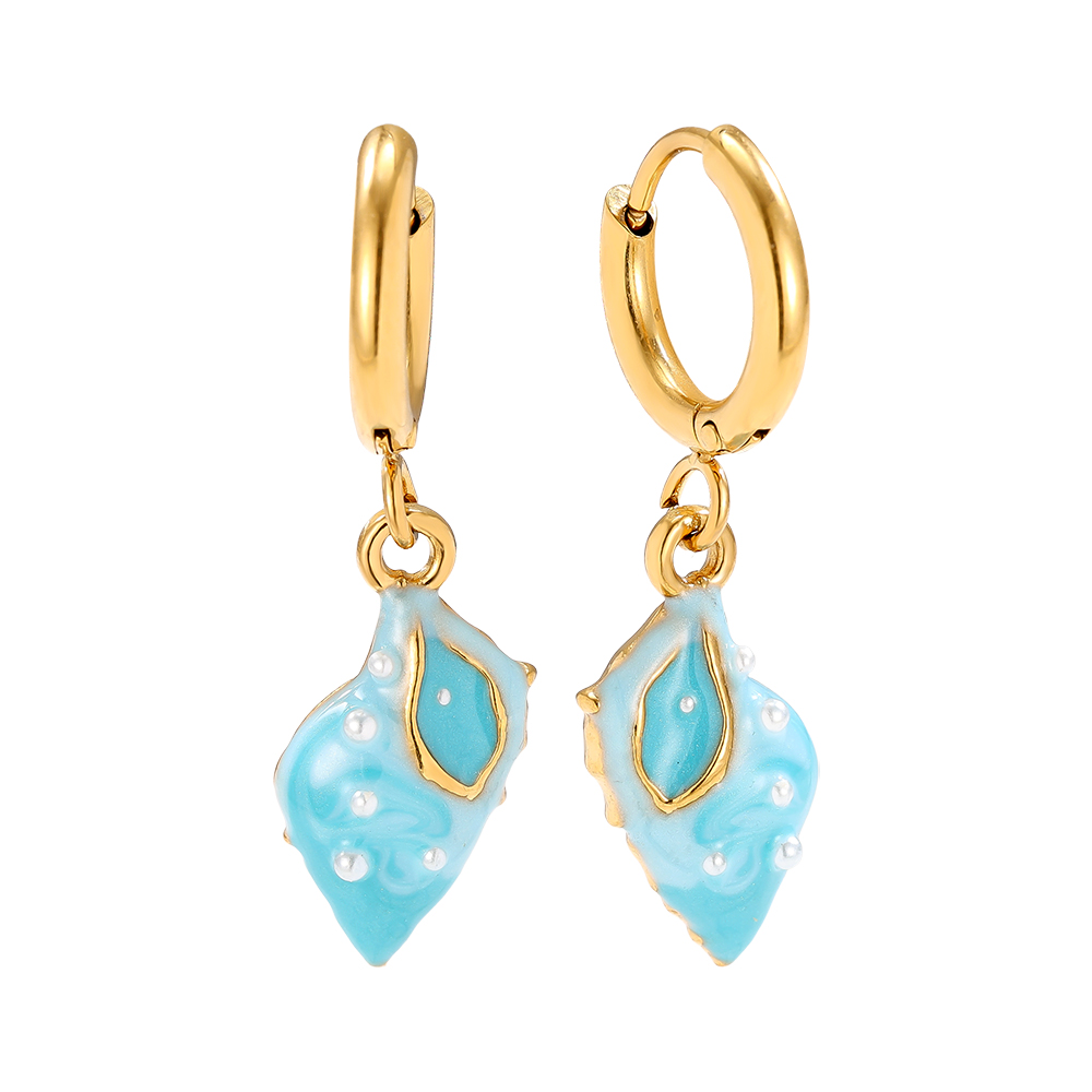 0.8*2.6cm light blue sea shell stainless steel earrings 