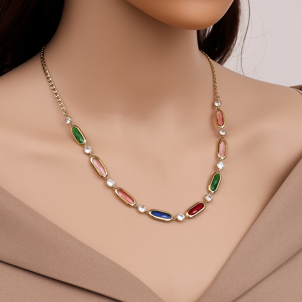43cm Multi Colour Glass Stainless Steel Necklace 