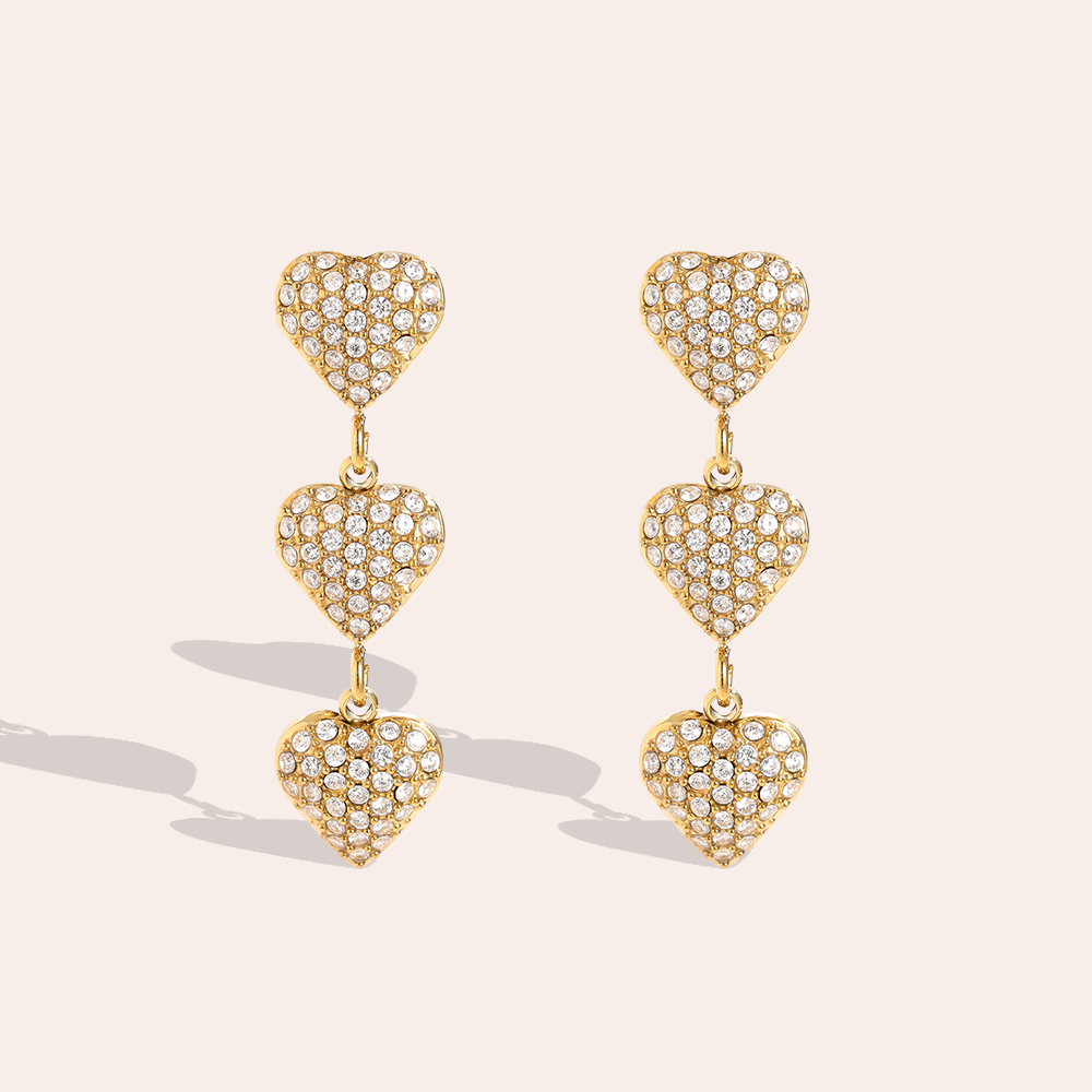 1*3.4cm Diamond Heart Chain Stainless Steel Earrings      