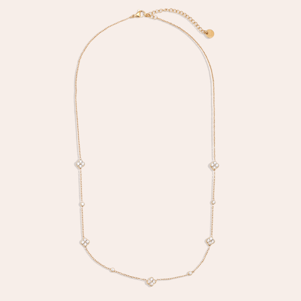 43cm Small Diamond Flower Stainless Steel Necklace   